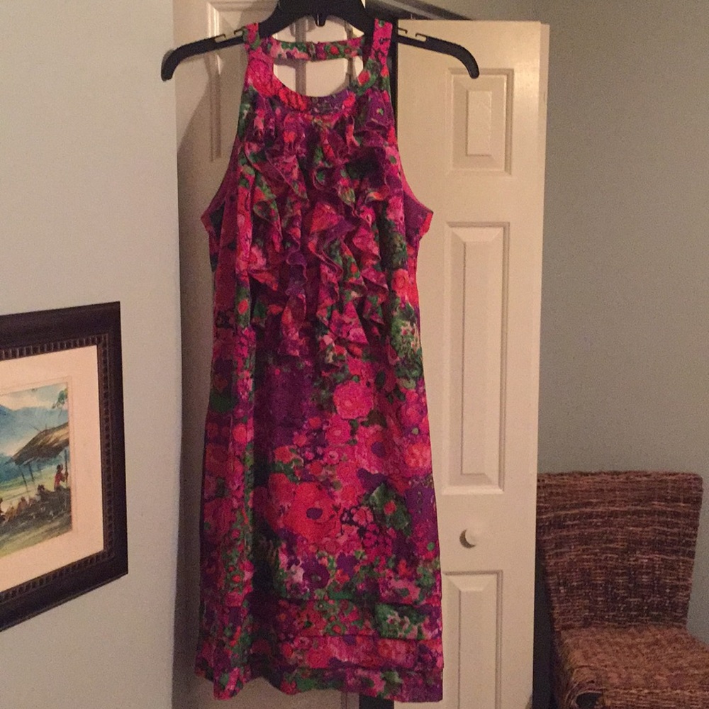 Floral Print, ruffle detail dress. Size 10